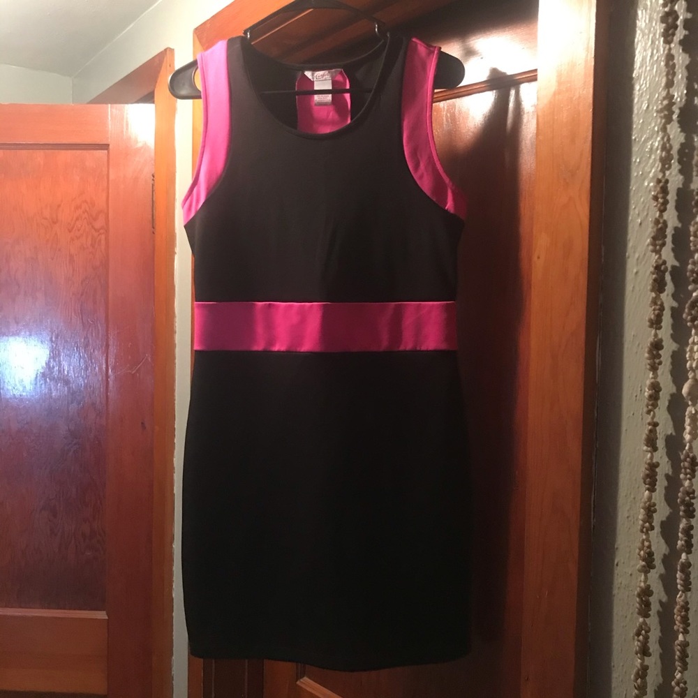 Candies- Short Black Dress with hot pick stripes